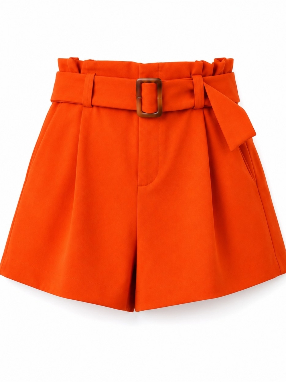 Nine West Orange Paperbag Waist Belted Shorts Size Small